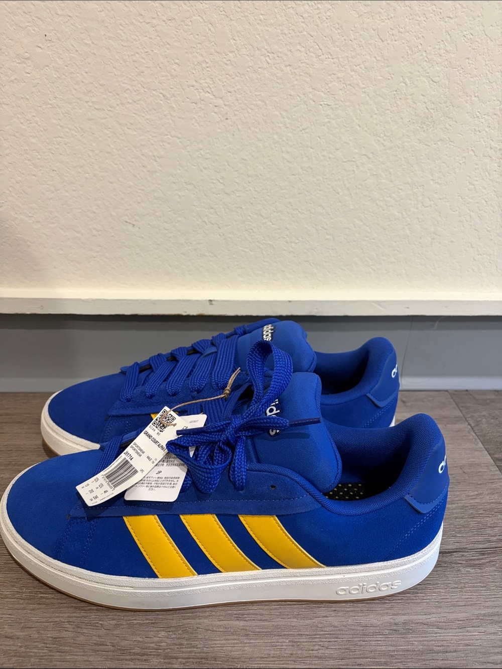 adidas Royal Blue Suede Sneakers with Yellow Stripes